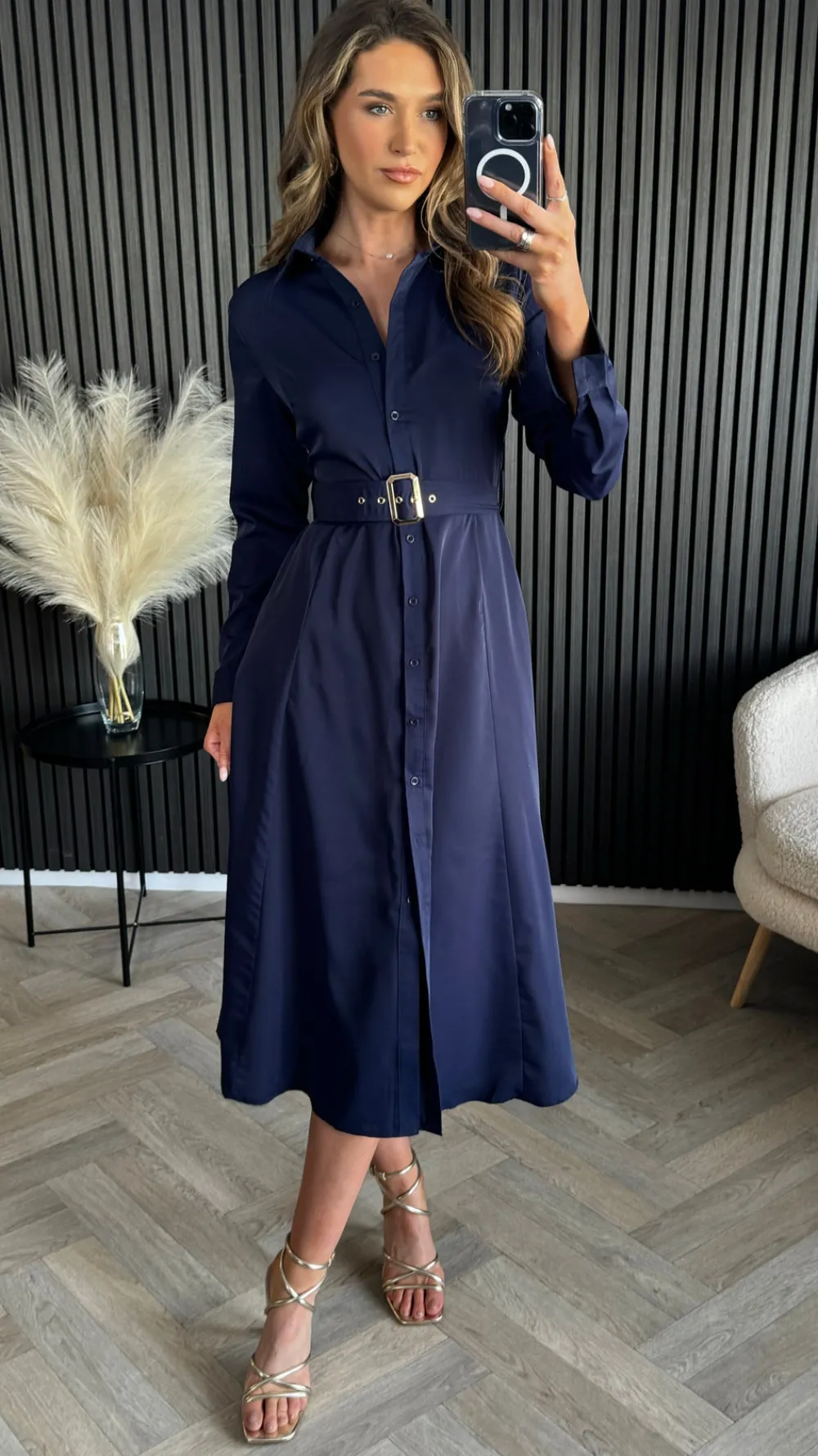cara_navy_belted_shirt_mi_5.webp GIRL IN MIND Going Out Dresses | Occasion Dresses^Cara Navy Belted Shirt Midi Dress