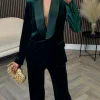 ATTENTIF Co-ords | Blazers^Carina Forest Green Velvet Trousers & Blazer Co-Ord