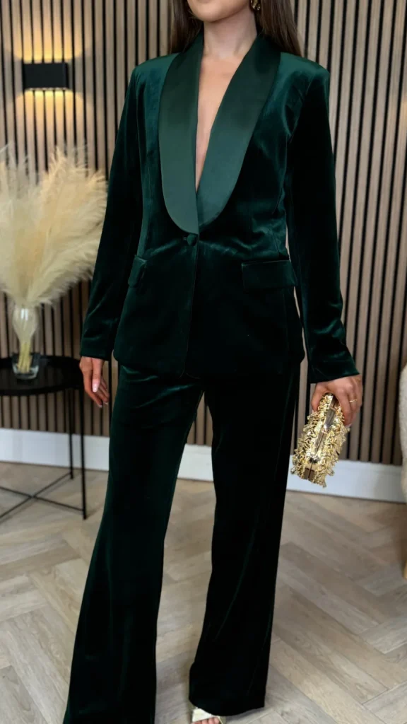 ATTENTIF Co-ords | Blazers^Carina Forest Green Velvet Trousers & Blazer Co-Ord