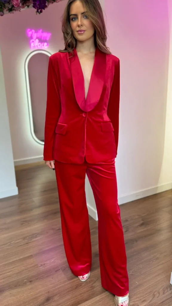 ATTENTIF Co-ords | Blazers^Carina Red Velvet Trousers & Blazer Co-Ord