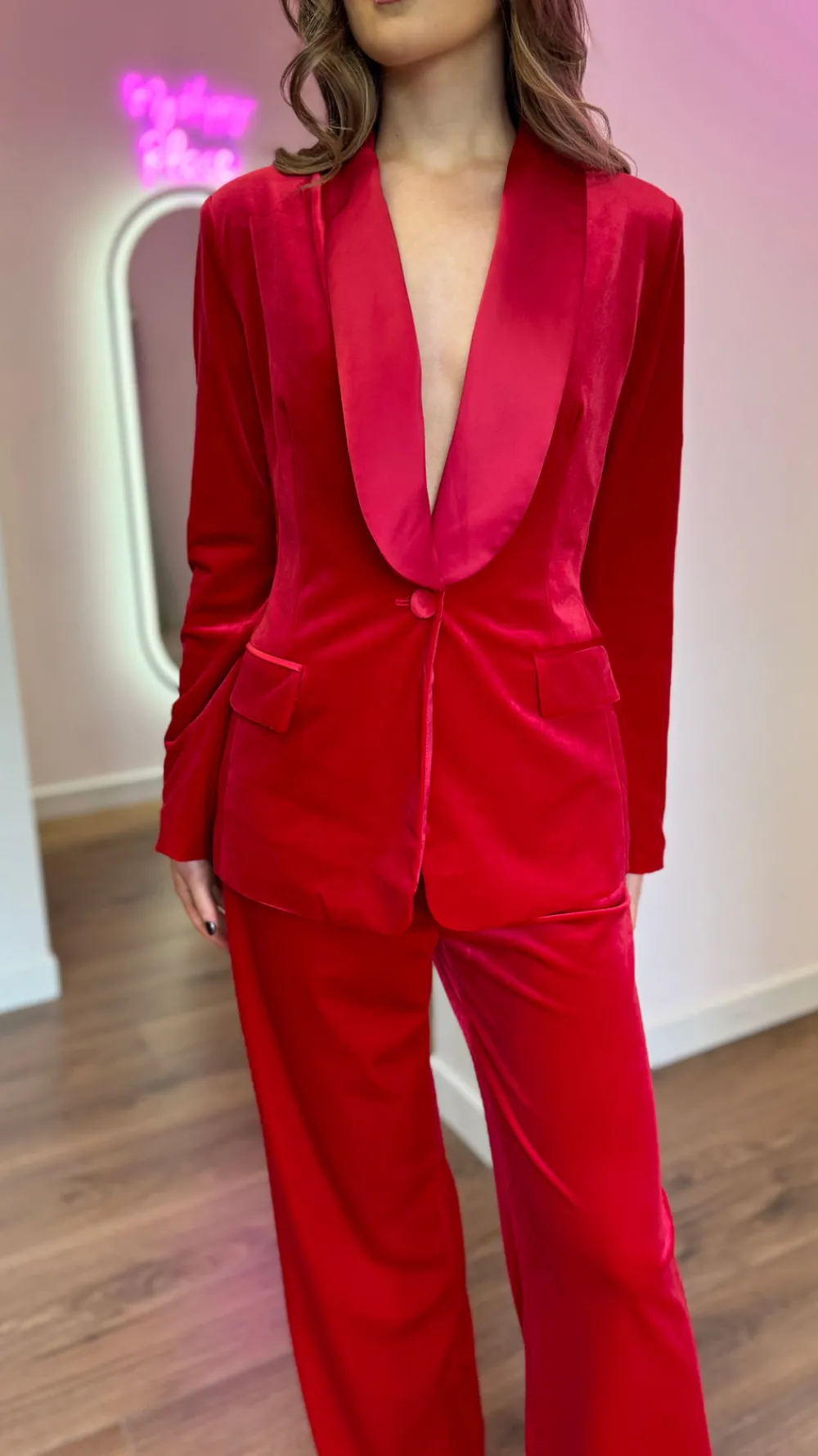 carina_red_velvet_trouser_2.webp ATTENTIF Co-ords | Blazers^Carina Red Velvet Trousers & Blazer Co-Ord
