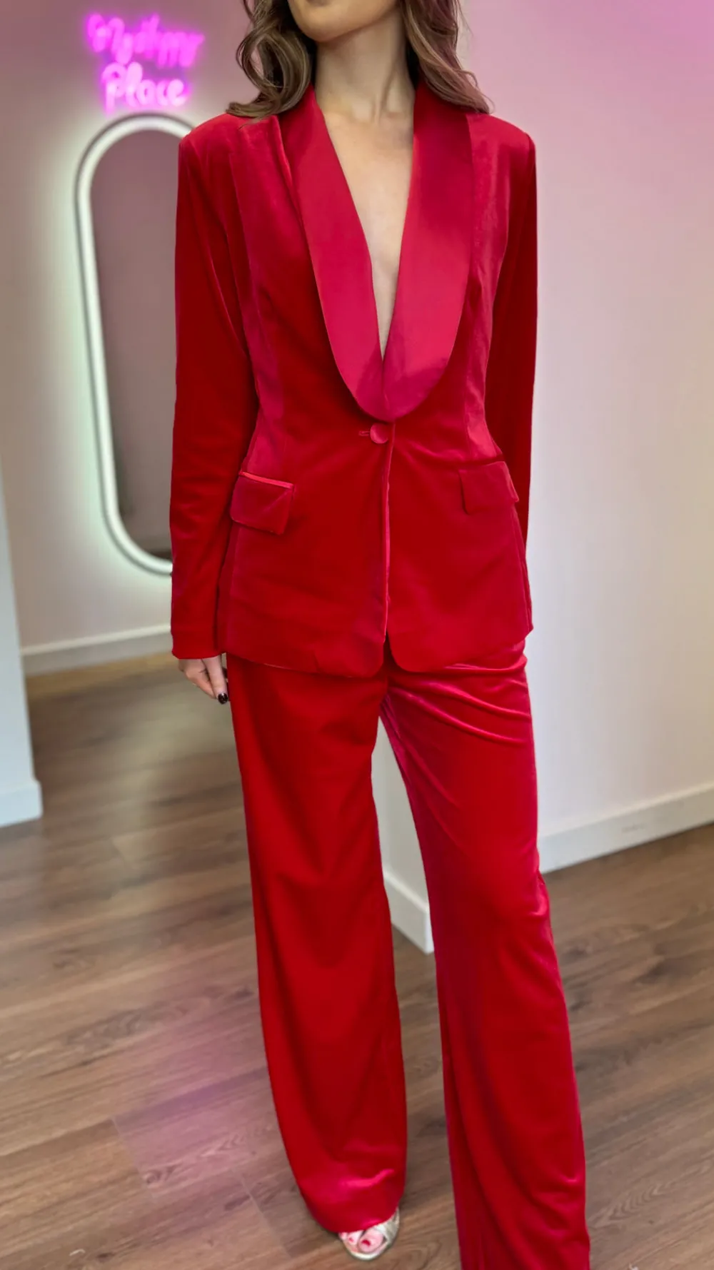 carina_red_velvet_trouser_3.webp ATTENTIF Co-ords | Blazers^Carina Red Velvet Trousers & Blazer Co-Ord