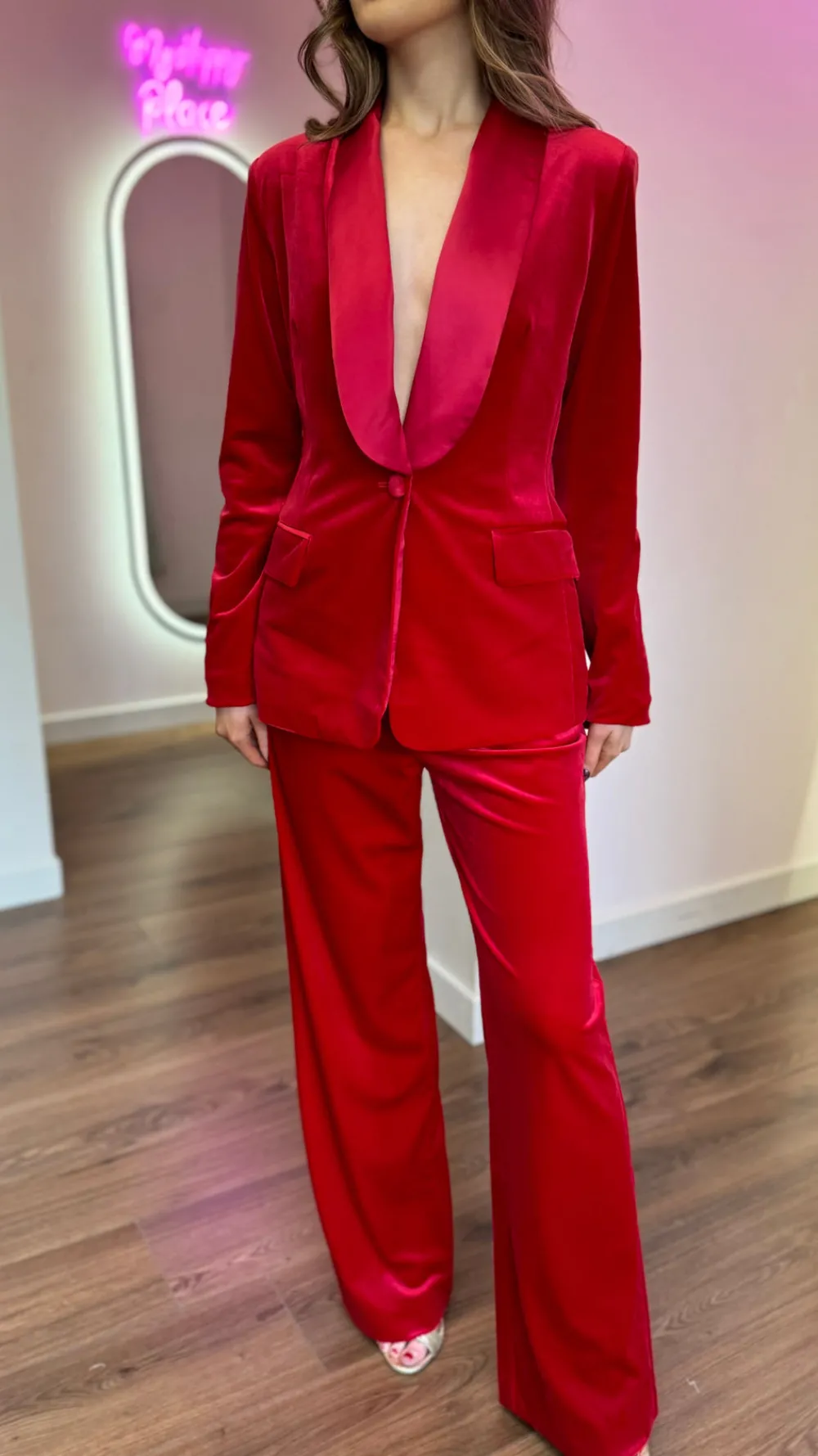 carina_red_velvet_trouser_5.webp ATTENTIF Co-ords | Blazers^Carina Red Velvet Trousers & Blazer Co-Ord