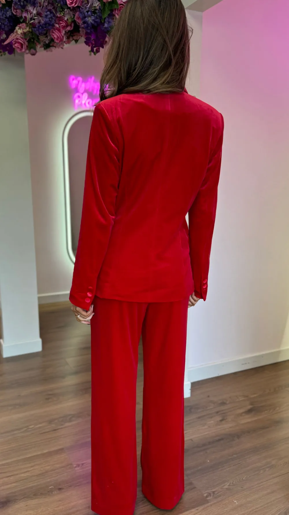 carina_red_velvet_trouser_7.webp ATTENTIF Co-ords | Blazers^Carina Red Velvet Trousers & Blazer Co-Ord