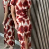 AX PARIS Going Out Dresses | Occasion Dresses^Carlota Rust Printed Puff Sleeve Front Split Midi Dress