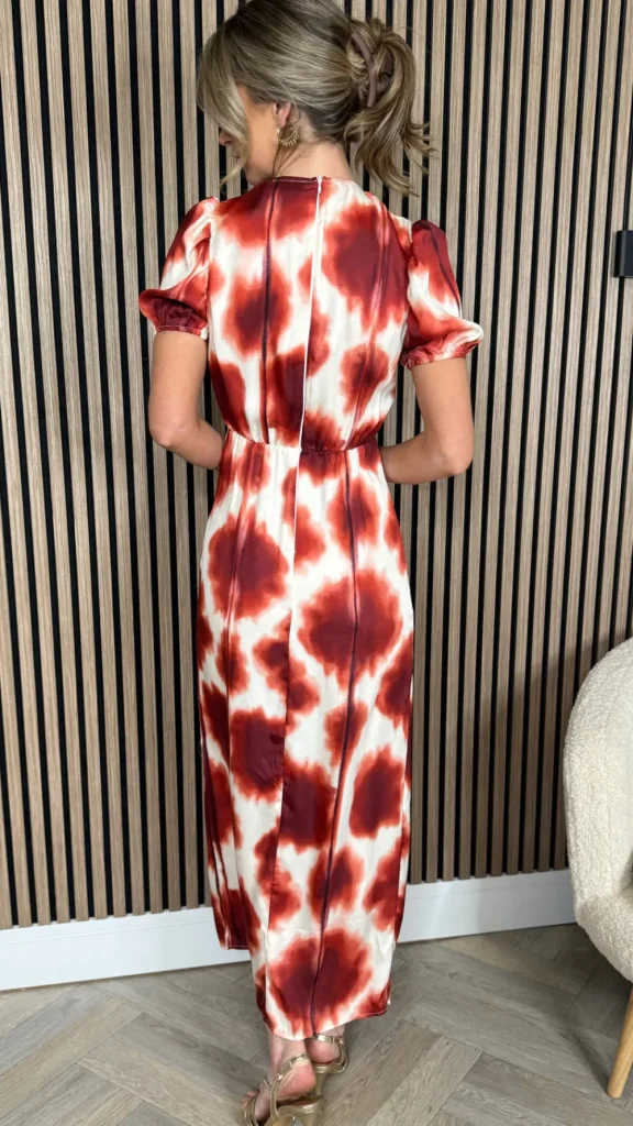 AX PARIS Going Out Dresses | Occasion Dresses^Carlota Rust Printed Puff Sleeve Front Split Midi Dress