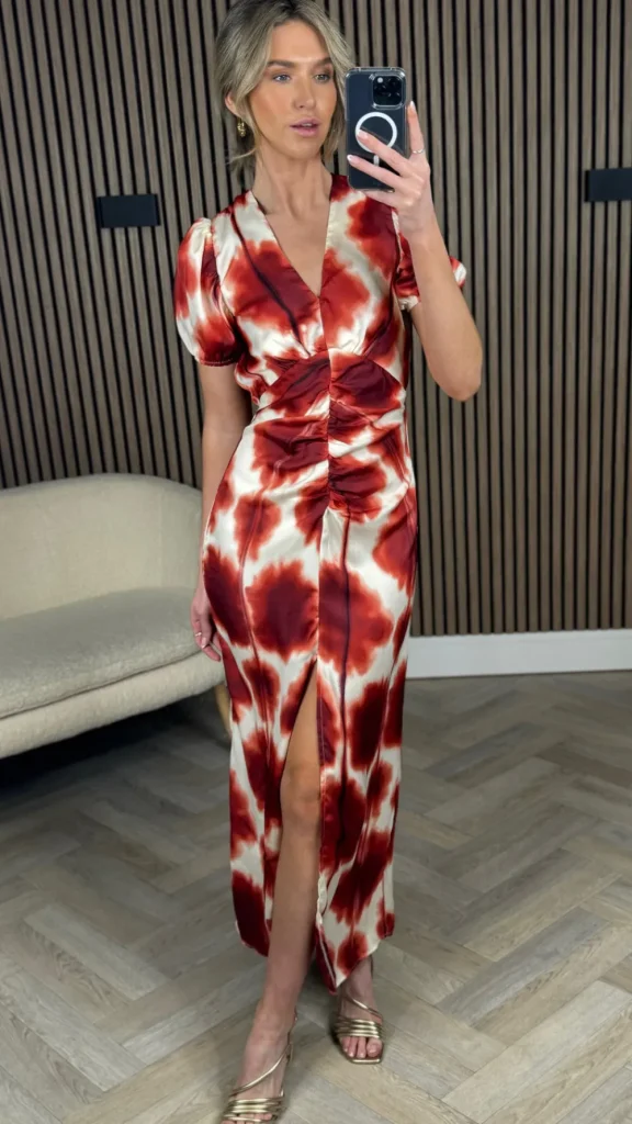 AX PARIS Going Out Dresses | Occasion Dresses^Carlota Rust Printed Puff Sleeve Front Split Midi Dress