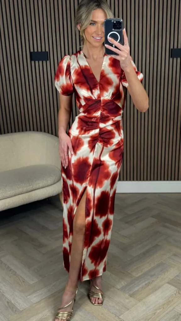AX PARIS Going Out Dresses | Occasion Dresses^Carlota Rust Printed Puff Sleeve Front Split Midi Dress