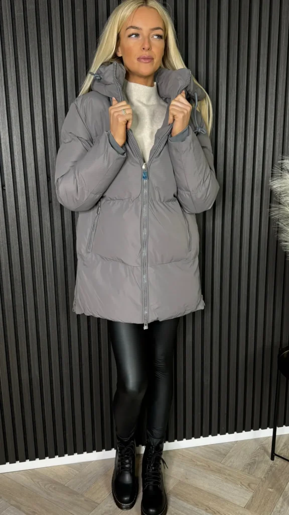 COPPEROSE Coats & Jackets^Carmella Charcoal Grey Puffer Hooded Coat