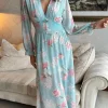ELLE STYLE Going Out Dresses | Occasion Dresses^Carmen Light Green & Pink Floral Printed Midi Dress
