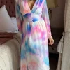 ELLE STYLE Going Out Dresses | Occasion Dresses^Carmen Pink & Blue Multi Ombre Printed Midi Dress