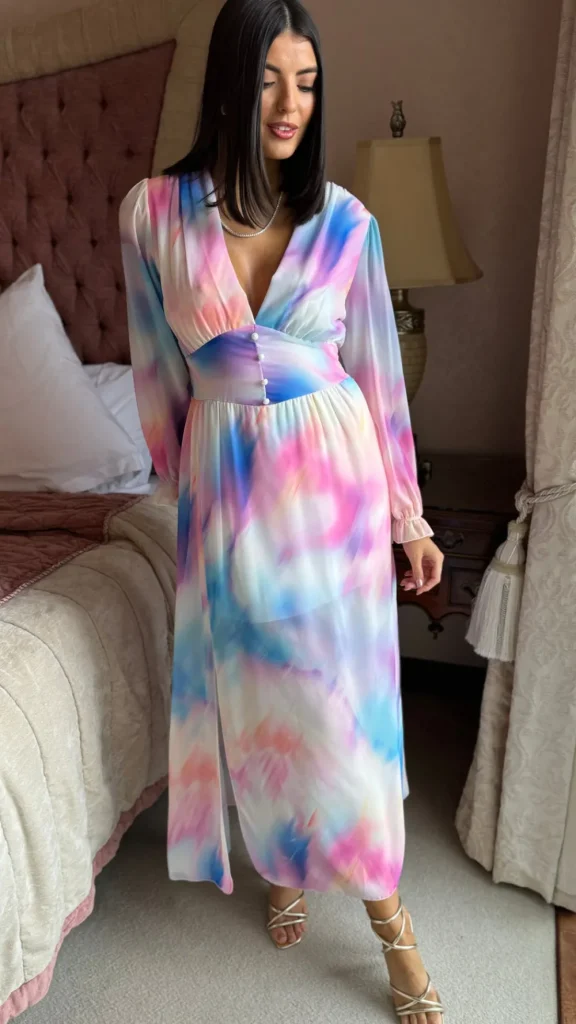 ELLE STYLE Going Out Dresses | Occasion Dresses^Carmen Pink & Blue Multi Ombre Printed Midi Dress