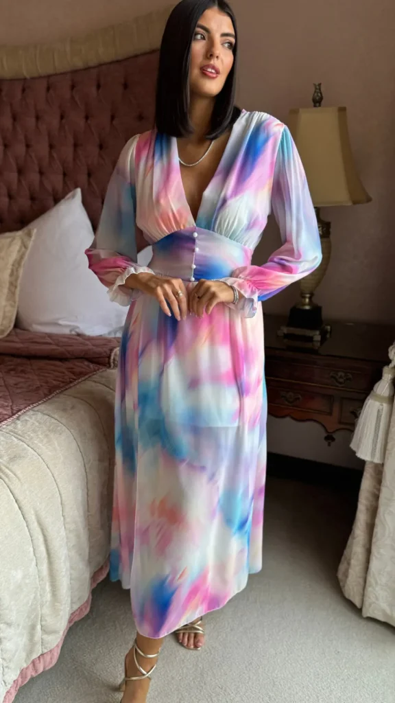 ELLE STYLE Going Out Dresses | Occasion Dresses^Carmen Pink & Blue Multi Ombre Printed Midi Dress
