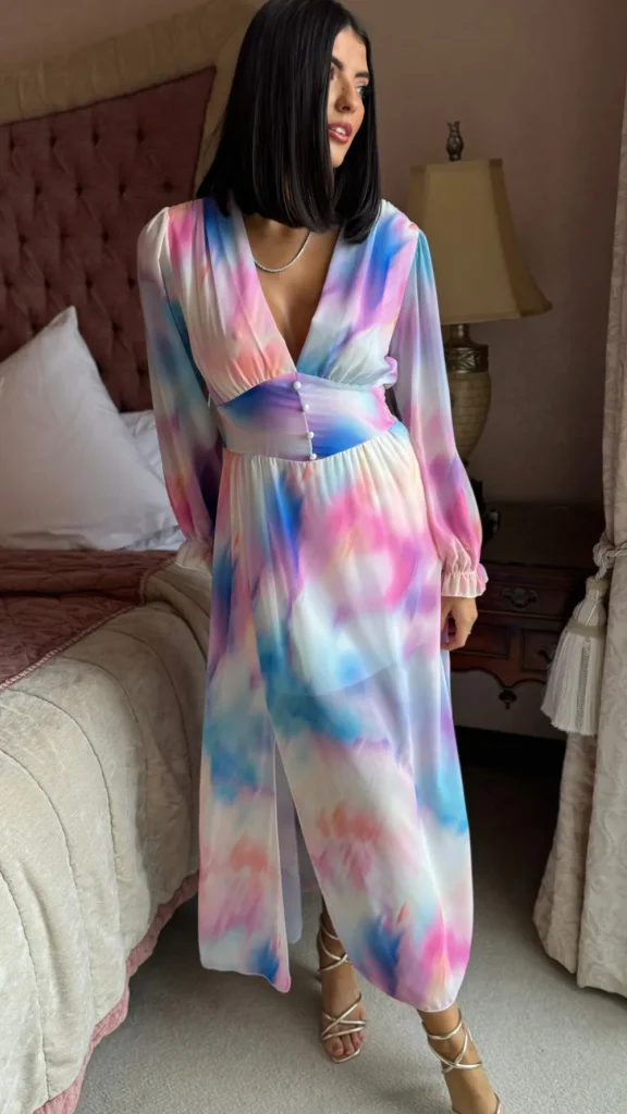 ELLE STYLE Going Out Dresses | Occasion Dresses^Carmen Pink & Blue Multi Ombre Printed Midi Dress