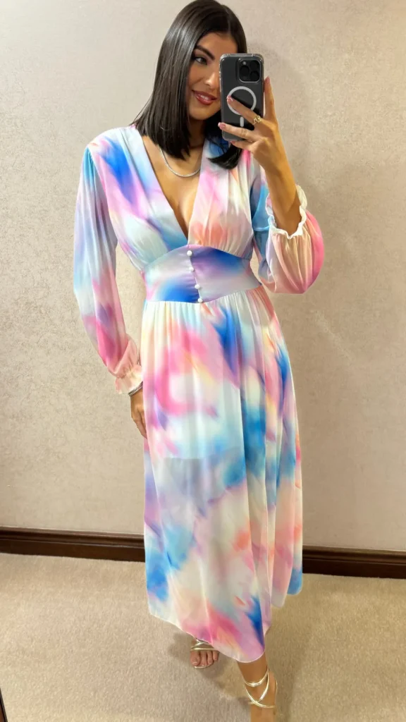 ELLE STYLE Going Out Dresses | Occasion Dresses^Carmen Pink & Blue Multi Ombre Printed Midi Dress