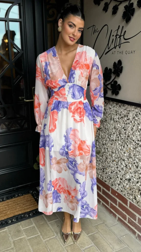 PARIS FASHION SHOPS Going Out Dresses | Occasion Dresses^Carmen Purple & Orange Floral Printed Midi Dress