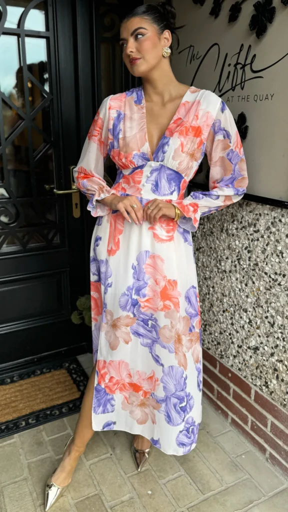 PARIS FASHION SHOPS Going Out Dresses | Occasion Dresses^Carmen Purple & Orange Floral Printed Midi Dress