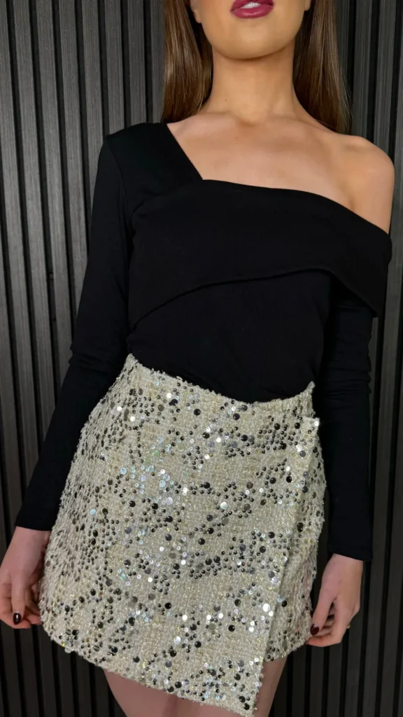 UNIKA Skirts & Shorts^Carolyn Beige Sequin Tweed Effect Skort