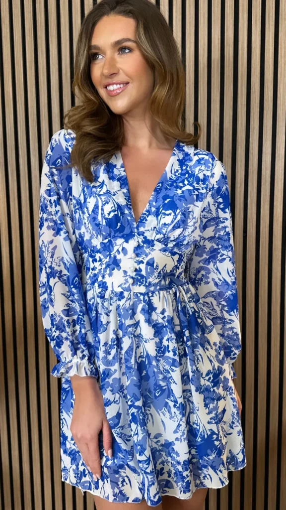 ELLE STYLE Day Dresses | Going Out Dresses^Cassandra Blue & White Floral Printed Mini Dress