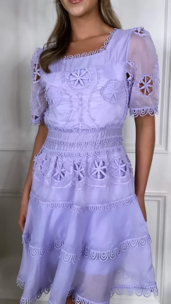 FLAM MODE Going Out Dresses | Occasion Dresses^Cassia Lilac Crochet Detail Short Sleeve Mini Dress