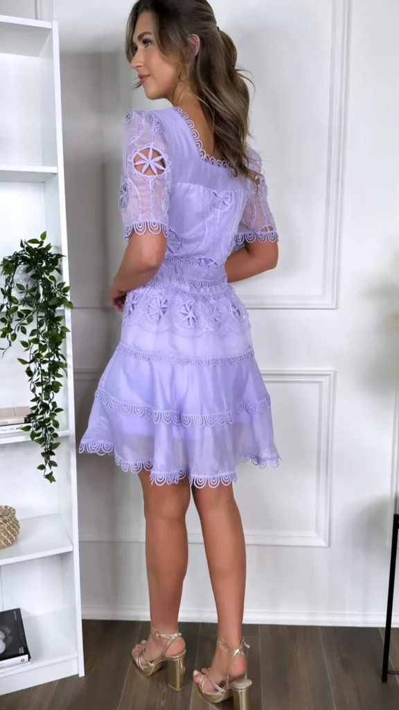 FLAM MODE Going Out Dresses | Occasion Dresses^Cassia Lilac Crochet Detail Short Sleeve Mini Dress