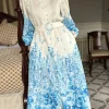 TIMELY Going Out Dresses | Occasion Dresses^Cassie Beige & Blue Floral Printed Midi Dress
