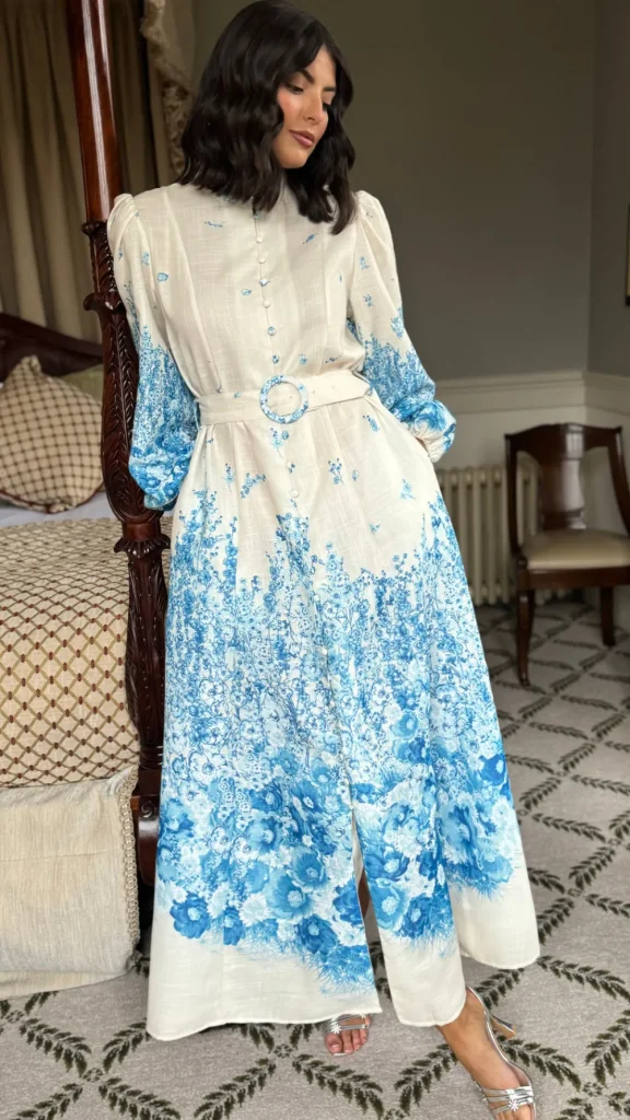 TIMELY Going Out Dresses | Occasion Dresses^Cassie Beige & Blue Floral Printed Midi Dress