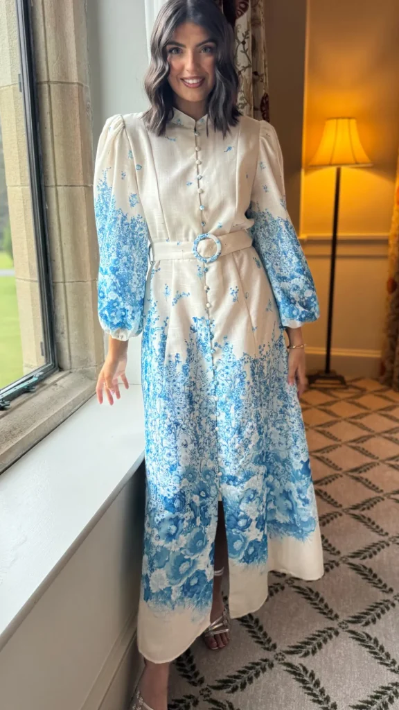 TIMELY Going Out Dresses | Occasion Dresses^Cassie Beige & Blue Floral Printed Midi Dress