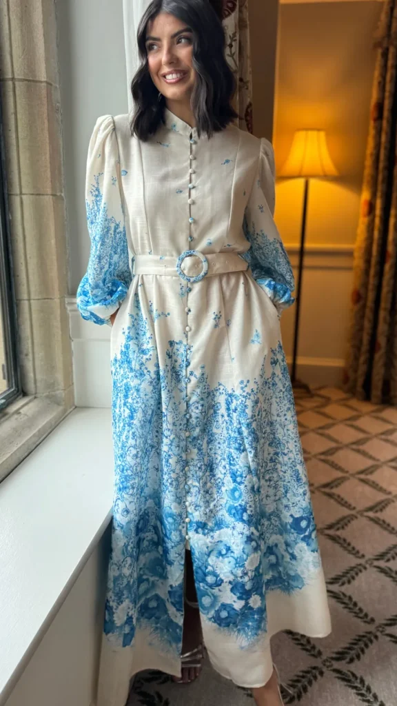 TIMELY Going Out Dresses | Occasion Dresses^Cassie Beige & Blue Floral Printed Midi Dress