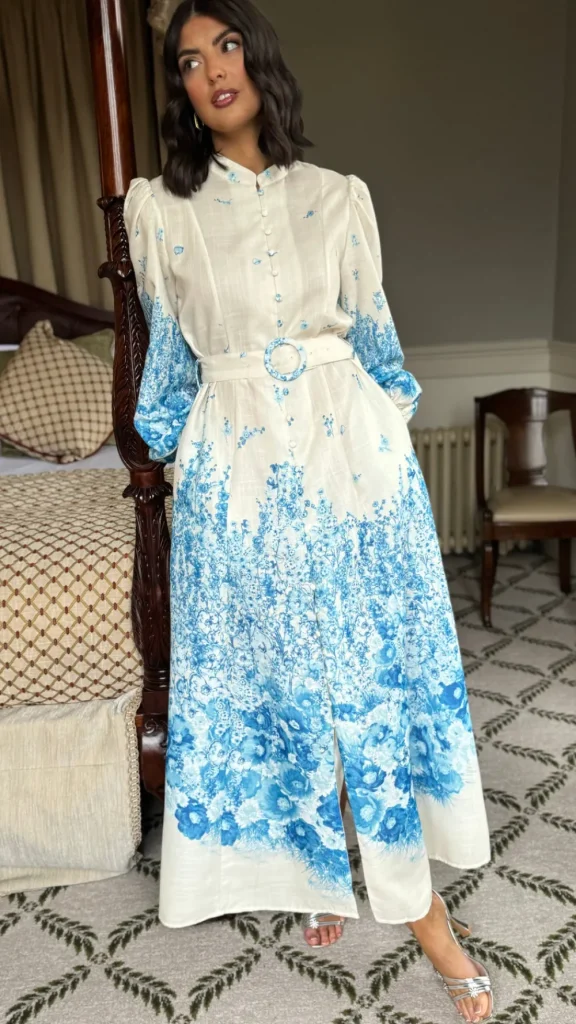 TIMELY Going Out Dresses | Occasion Dresses^Cassie Beige & Blue Floral Printed Midi Dress