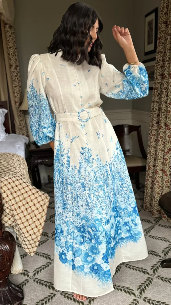 TIMELY Going Out Dresses | Occasion Dresses^Cassie Beige & Blue Floral Printed Midi Dress