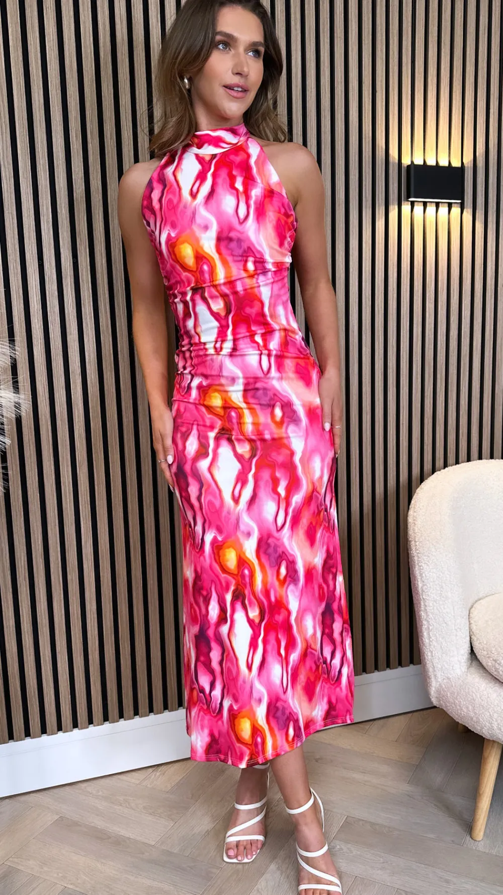 celeste_fuchsia_printed_h_2.webp COPPEROSE Occasion Dresses | Midi Dresses^Celeste Fuchsia Printed Halterneck Midi Dress