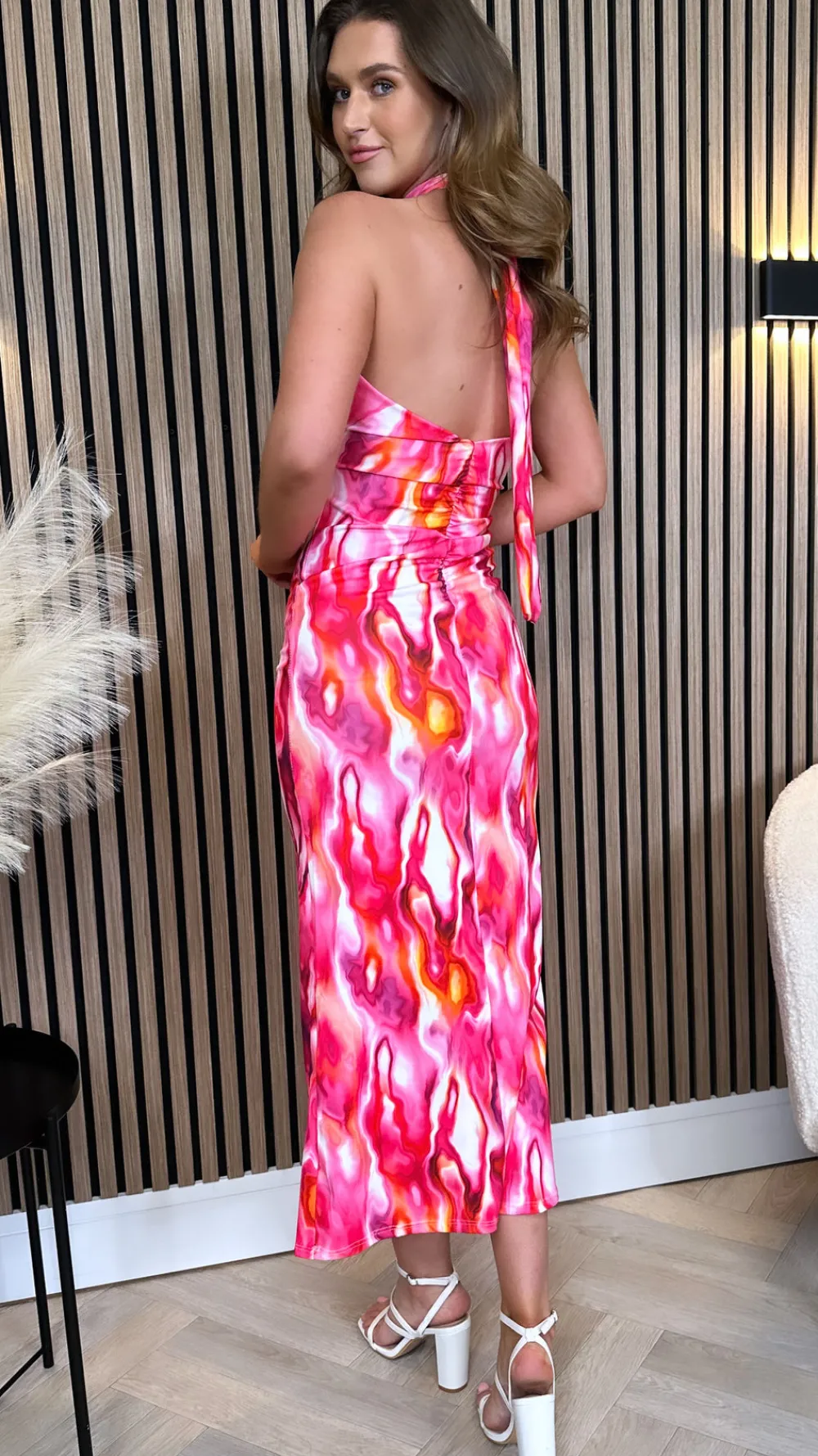 celeste_fuchsia_printed_h_3.webp COPPEROSE Occasion Dresses | Midi Dresses^Celeste Fuchsia Printed Halterneck Midi Dress