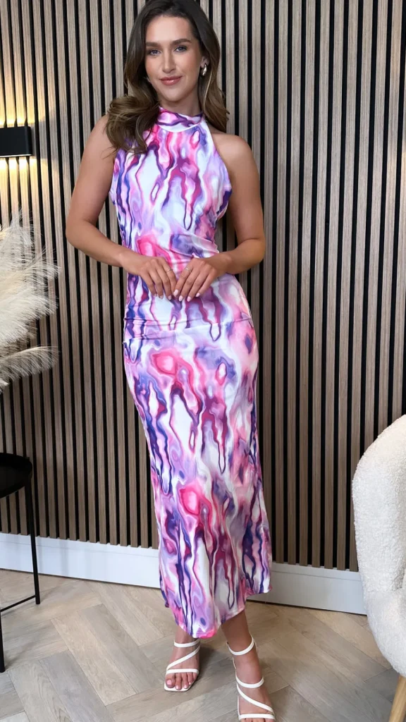 COPPEROSE Occasion Dresses | Midi Dresses^Celeste Lilac Printed Halterneck Midi Dress