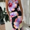 AX PARIS Going Out Dresses | Occasion Dresses^Chantelle Black & Lilac Floral Print Halter Neck Midi Dress