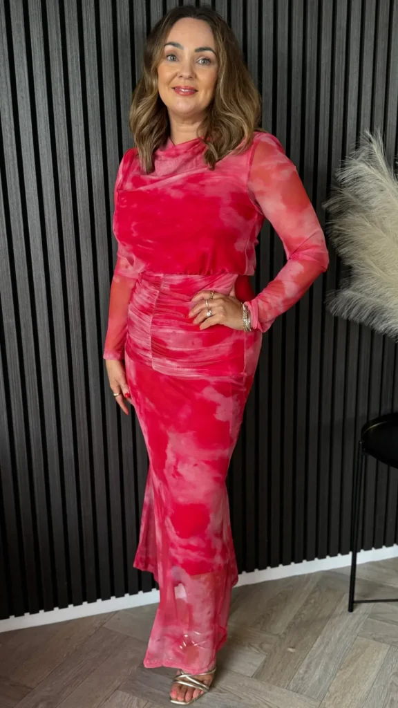 COPPEROSE Going Out Dresses | Occasion Dresses^Charlene Red Printed Ruched Cowl Collar Midi Dress