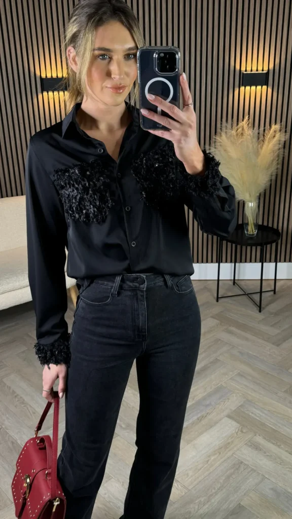UNIKA Tops^Charlotte Black With Sequin Detail Shirt
