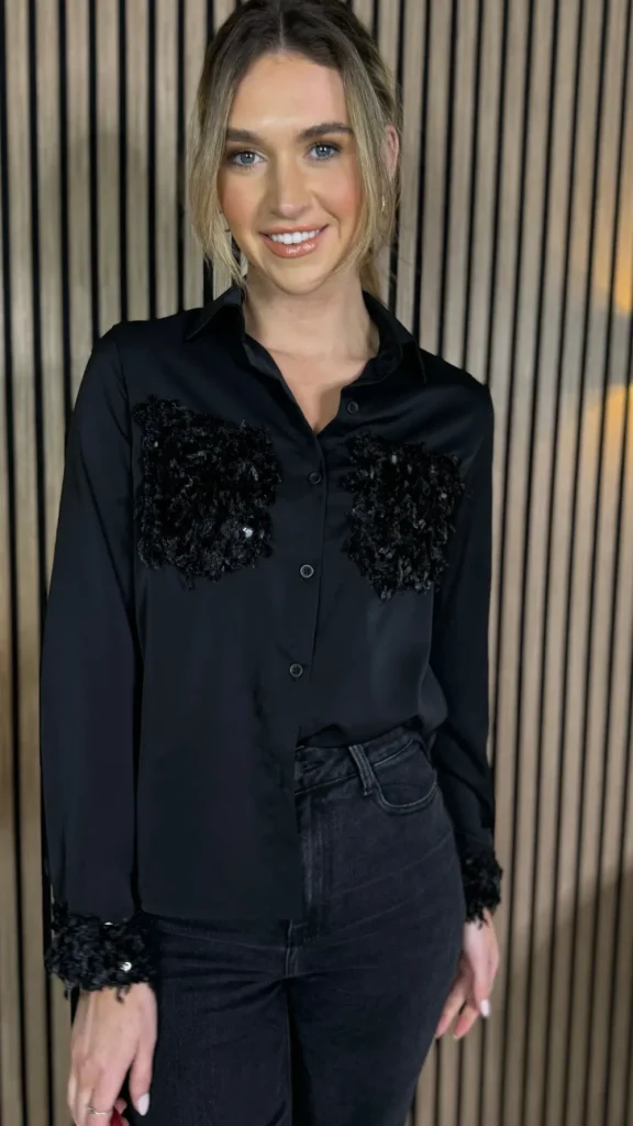 UNIKA Tops^Charlotte Black With Sequin Detail Shirt