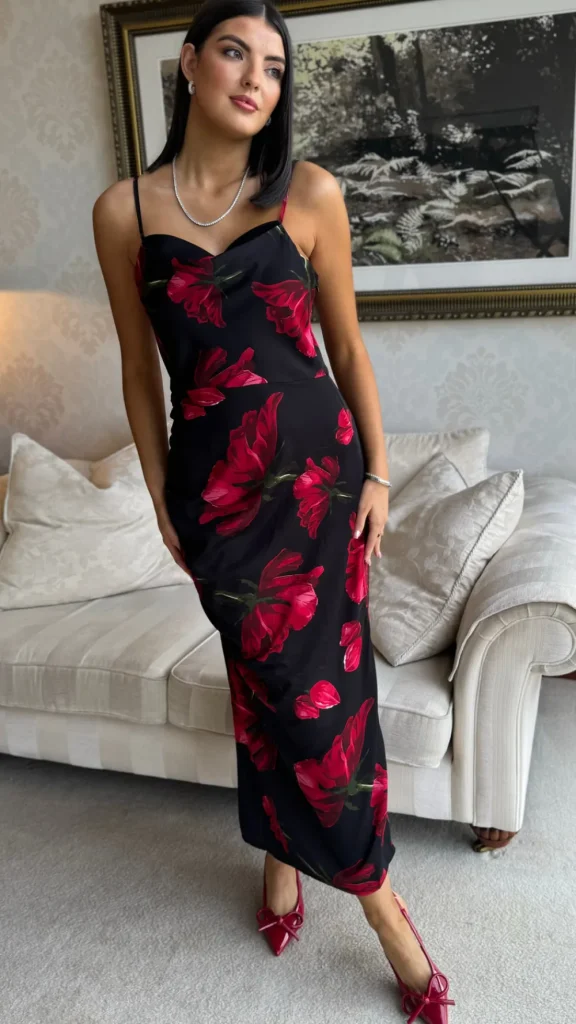 AX PARIS Going Out Dresses | Occasion Dresses^Chele Black & Red Floral Print Strappy Midi Dress