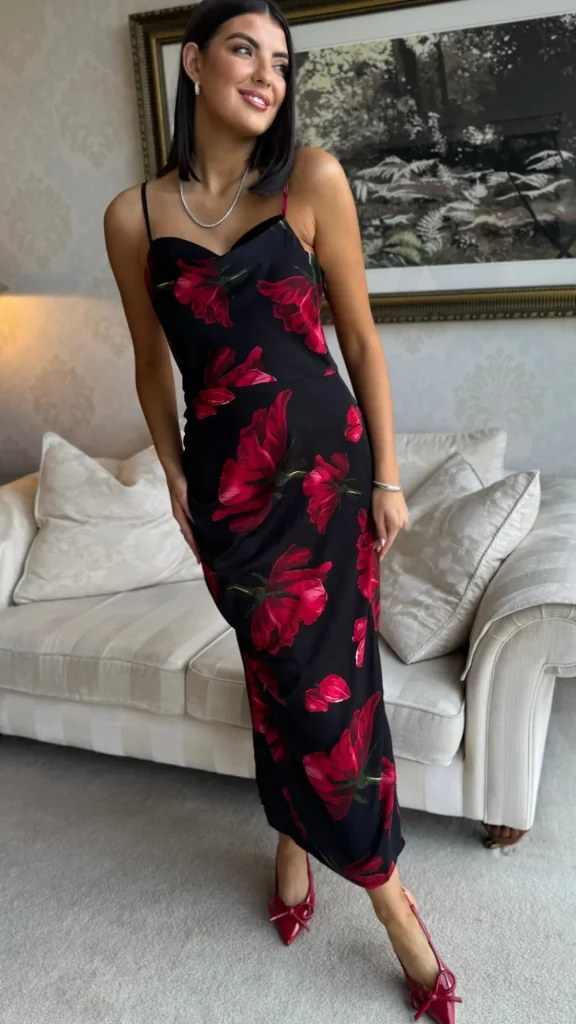 AX PARIS Going Out Dresses | Occasion Dresses^Chele Black & Red Floral Print Strappy Midi Dress