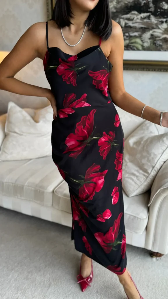 AX PARIS Going Out Dresses | Occasion Dresses^Chele Black & Red Floral Print Strappy Midi Dress