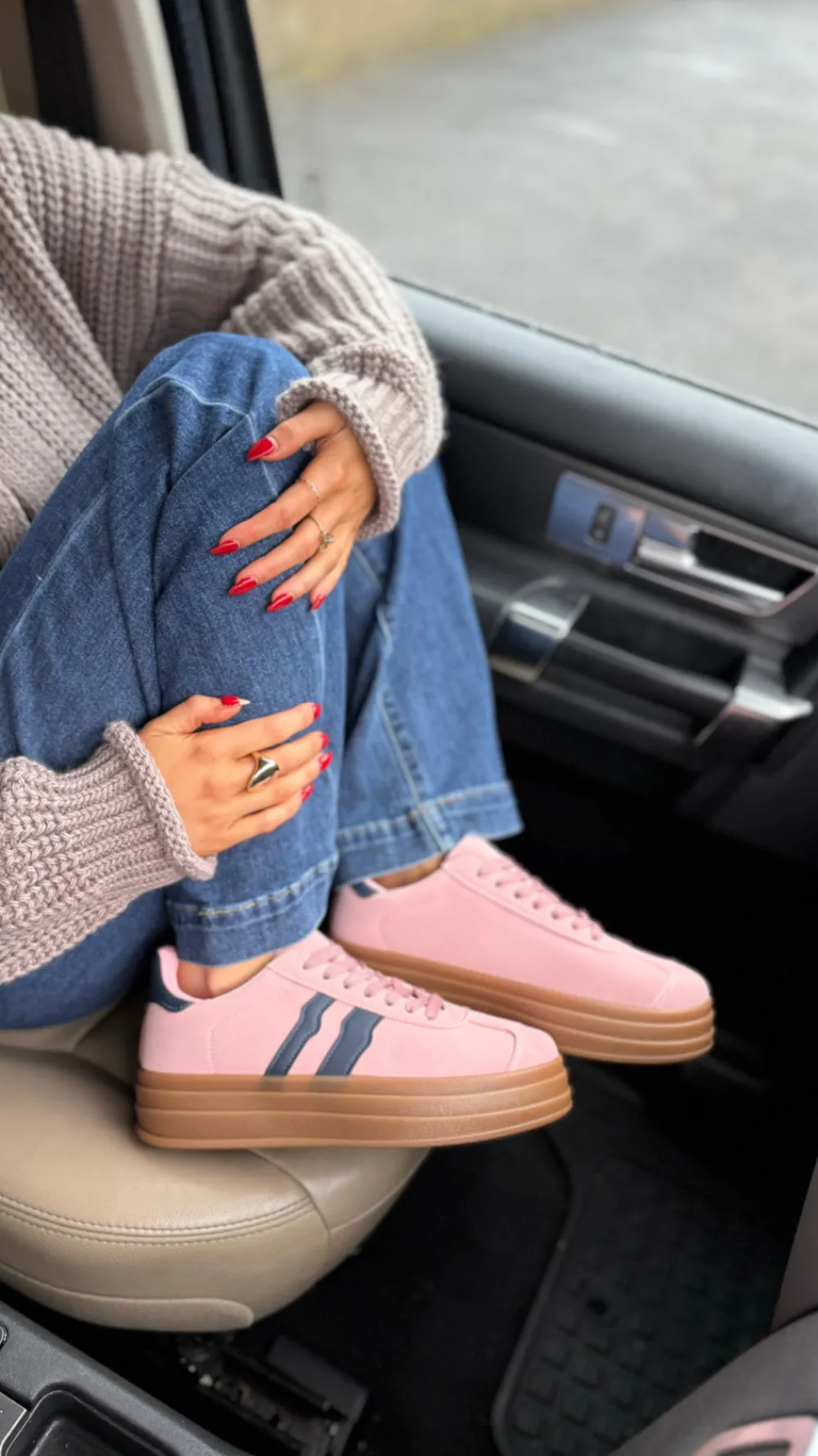 cherie_pink_with_navy_str_0.webp LILY ROSE BY FJ Trainers^Cherie Pink With Navy Stripe Chunky Sole Trainers