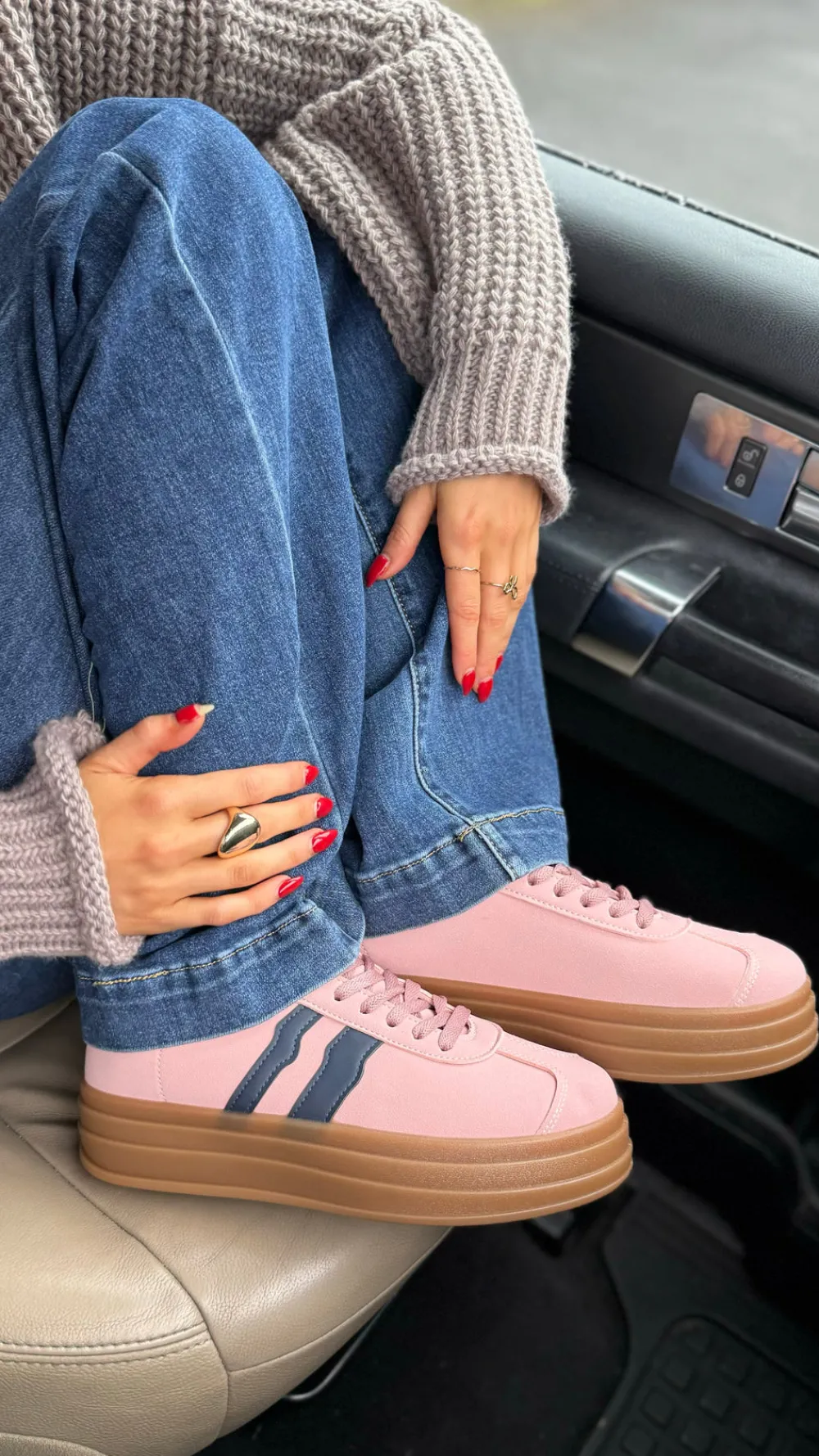 cherie_pink_with_navy_str_1.webp LILY ROSE BY FJ Trainers^Cherie Pink With Navy Stripe Chunky Sole Trainers