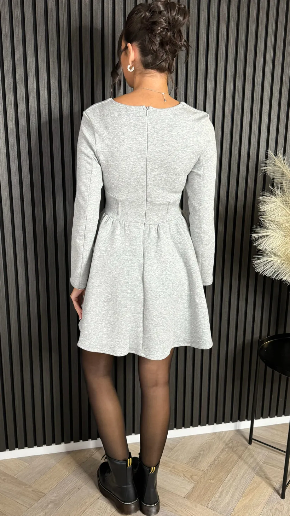 chloe_grey_square_neck_sk_4.webp TIMELY Fitted Dresses | Going Out Dresses^Chloe Grey Square Neck Skater Mini Dress