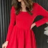 TIMELY Fitted Dresses | Going Out Dresses^Chloe Red Square Neck Skater Mini Dress