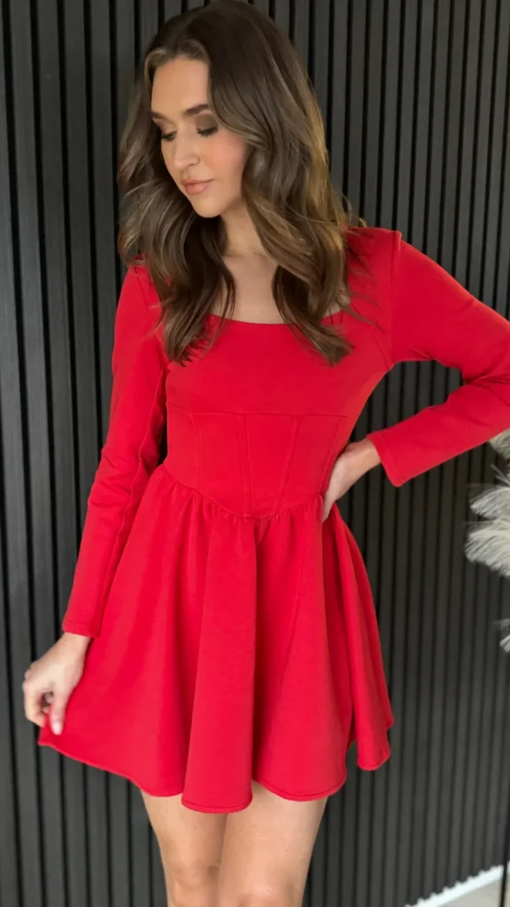 TIMELY Fitted Dresses | Going Out Dresses^Chloe Red Square Neck Skater Mini Dress