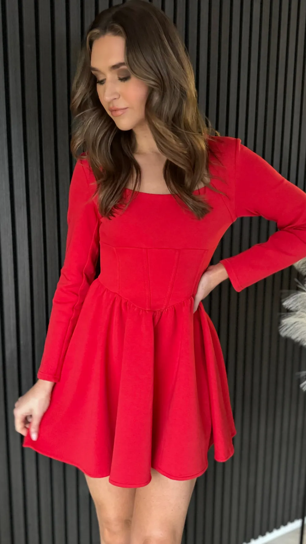 chloe_red_square_neck_ska_0.webp TIMELY Fitted Dresses | Going Out Dresses^Chloe Red Square Neck Skater Mini Dress