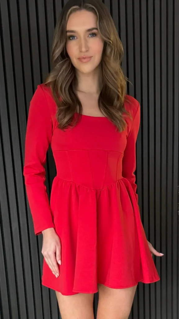 TIMELY Fitted Dresses | Going Out Dresses^Chloe Red Square Neck Skater Mini Dress