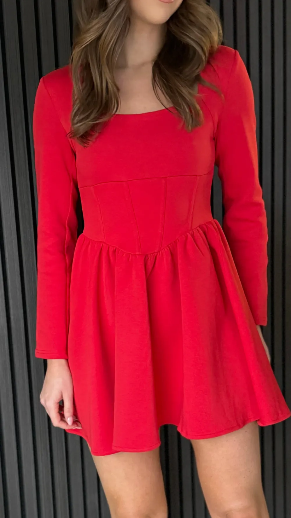 chloe_red_square_neck_ska_5.webp TIMELY Fitted Dresses | Going Out Dresses^Chloe Red Square Neck Skater Mini Dress