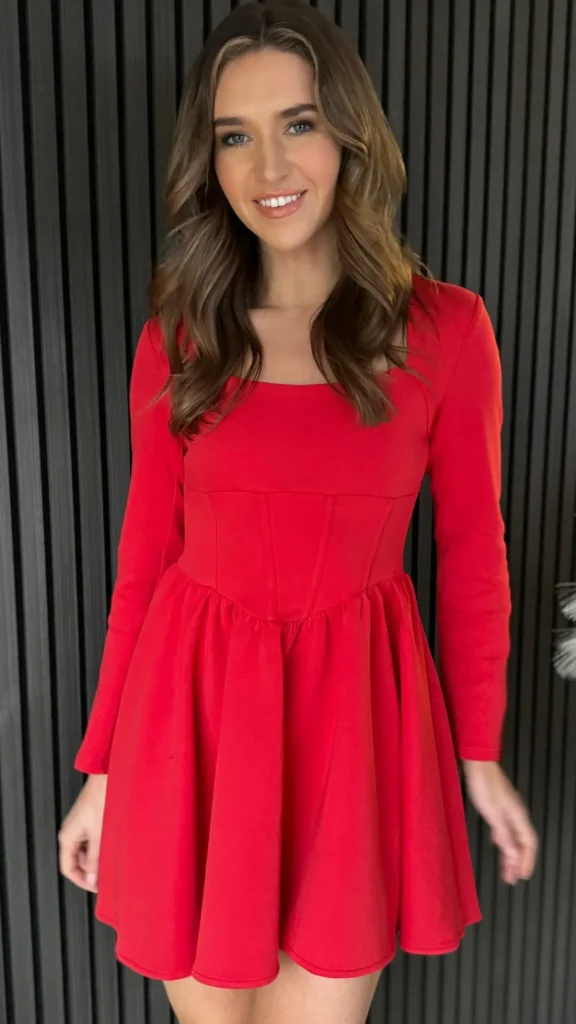 TIMELY Fitted Dresses | Going Out Dresses^Chloe Red Square Neck Skater Mini Dress